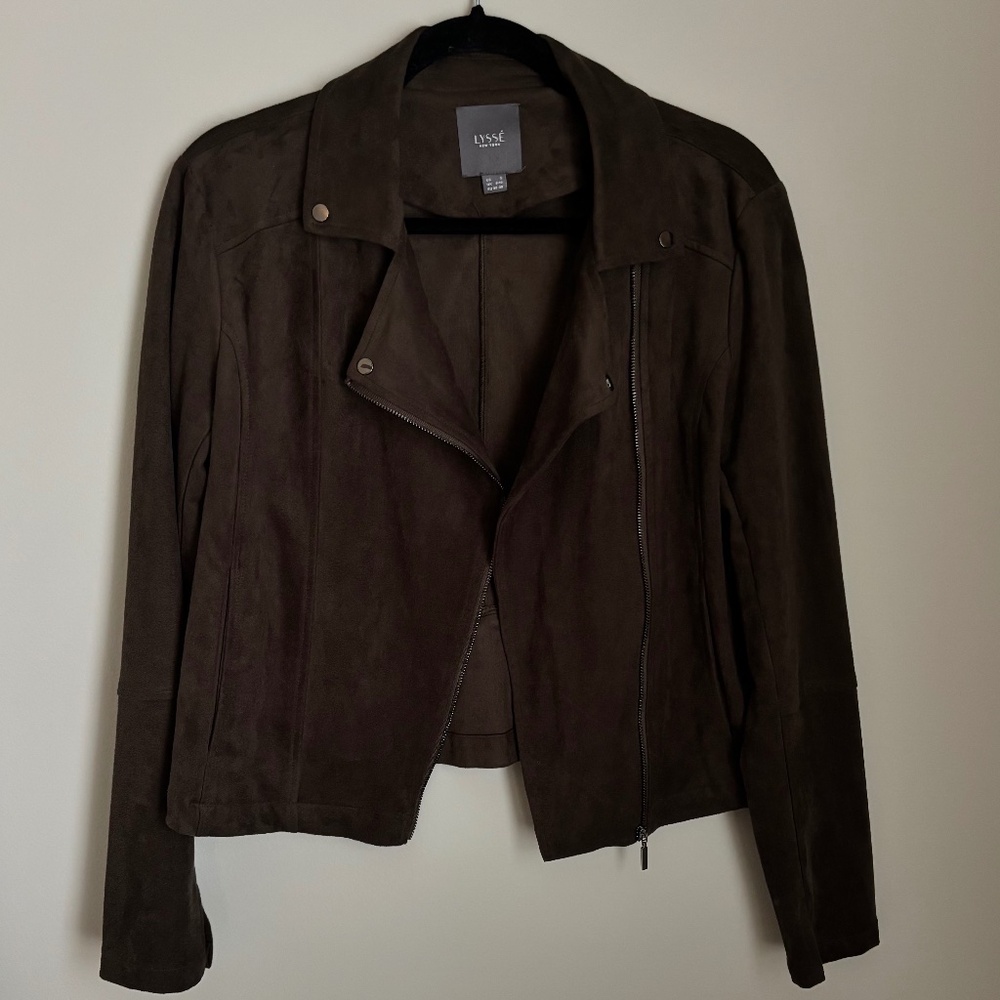 Lysse New York Vegan Suede Moto Jacket – Dark Green/Brown – Size Small